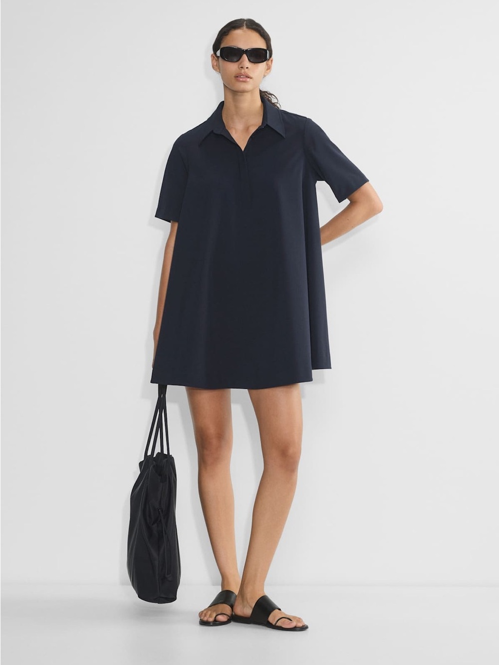 Aritzia Babaton resolute Navy Short-Sleeve Collared Swing Dress